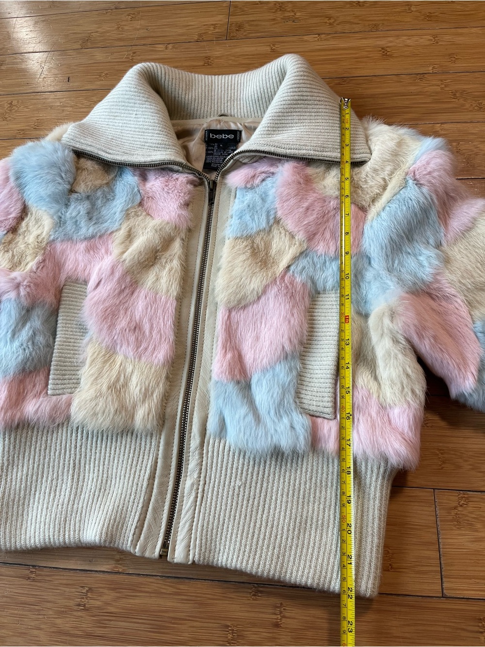 Y2K Vintage bebe Pastel Rabbit Fur Bomber Jacket - Cotton Candy Cream - Picture 8 of 12